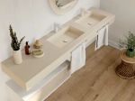 Plan vasque lavabo sur mesure : L 50 à 400 x P 30 à 65 cm, finition lisse mate, 10 couleurs au choix, Anti bactérien, résine Akrytan® teinté dans la masse, Livraison Offerte.