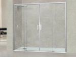 Porte douche coulissante, deux portes centrales vers deux panneaux fixes, L 135 à 200 cm, H. 195 cm, STOCK DISPONIBLE, verre de sécurité, Anti-calcaire, Livraison offerte et rapide