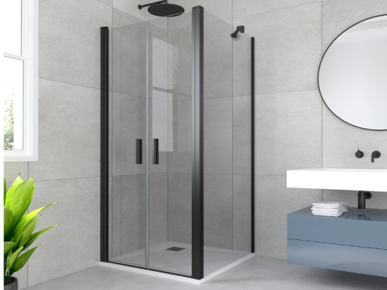 Double shower door, fixed corner return roanne