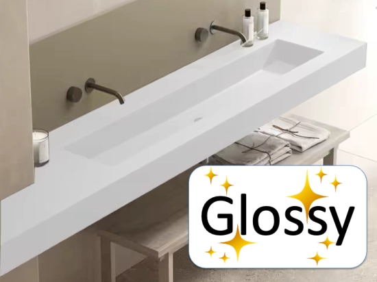 96 cm washbasin top, custom-made, Width 120 to 200 cm x Depth 46 to 80 cm, high quality composite resin, Smooth white GLOSSY lacquered finish, Free delivery.