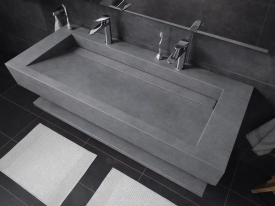 Plan vasque Design caniveau, sur mesure, Largeur 100 à 200 cm x Profondeur 40 à 60 cm, résine minérale ACRYSTONE® SOLID-SURFACE Finition lisse, Livraison Offerte et Rapide.