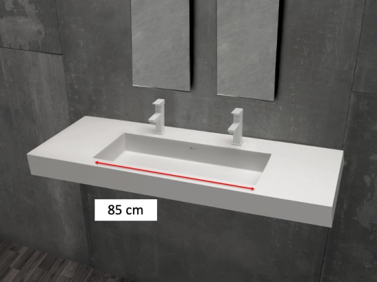 Plan vasque lavabo sur mesure : L 100 à 201 x P 40 à 51 cm, finition lisse mate, 10 couleurs au choix, Anti bactérien, résine Akrytan® teinté dans la masse, Livraison Offerte.