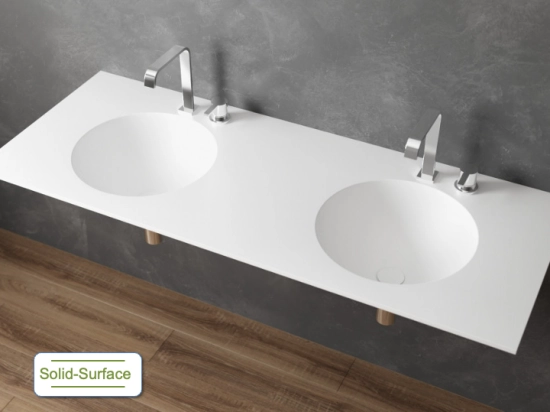 Dobbelt håndvask til indbygning, rund håndvask ⦰ 30 cm, solid surface leeds double rond sf