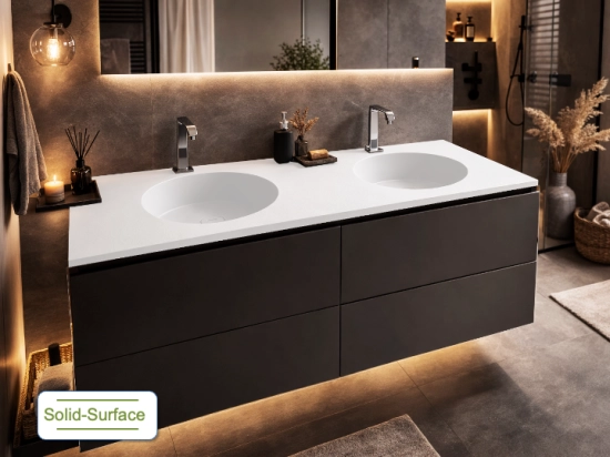 Dobbelt håndvask til nedfældning, rund håndvask ⦰ 35 cm, solid surface cardiff sf double