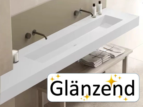 Waschtischplatten von 96 cm, nach Maß, Breite 120 bis 200 cm x Tiefe 46 bis 80 cm, hochwertiges Verbundharz, glattes Finish weiß GLÄNZEND lackiert, Kostenlose Lieferung.