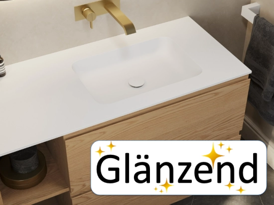 Plan vasque lavabo, sur mesure, Largeur 70 à 200 cm x Profondeur 40 à 80 cm, résine composite de haute qualité, Finition lisse blanc BRILLANT laqué ou mate, Livraison Offerte.