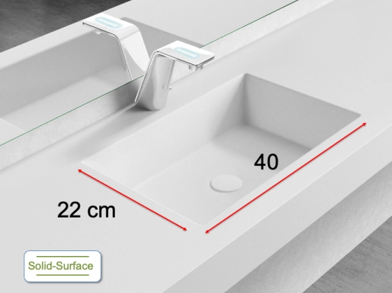 Væghængt håndvask, lav dybde, solid-surface, leeds 40 cf solid
