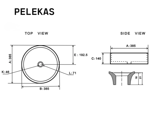 Vasque PELEKAS ronde 38,5 cm en céramique noir mat. Design moderne avec parois fines UP-SLIM. À poser, sans trop-plein. Garantie 10 ans. Livraison gratuite.