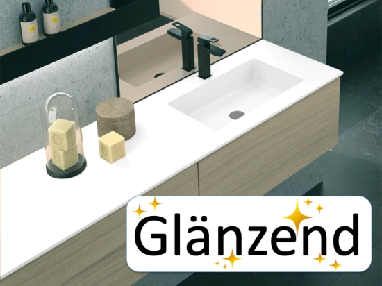Plan vasque lavabo, sur mesure, Largeur 70 à 200 cm x Profondeur 40 à 80 cm, résine composite de haute qualité, Finition lisse blanc BRILLANT laqué ou mate, Livraison Offerte.
