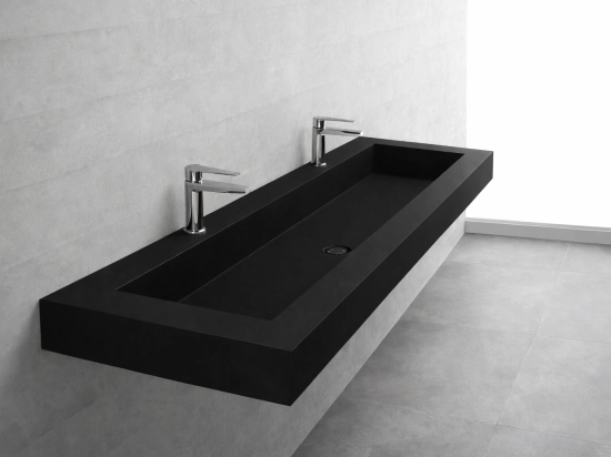 Plan vasque Design, sur mesure, Largeur 100 à 200 cm x Profondeur 40 à 60 cm, résine minérale ACRYSTONE® SOLID-SURFACE Finition lisse, Livraison Offerte et Rapide.