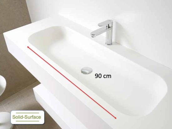 Plan vasque suspendu, double lavabo 90 cm de large, angle arrondi, L. 100 à 200 cm x 40 à 60 cm, résine ACRYSTONE® SOLID-SURFACE Finition lisse, Livraison Offerte et Rapide.