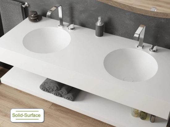 Dobbelt håndvask væghængt, rund håndvask ⦰ 30 cm, solid surface leeds double rond 30 cf
