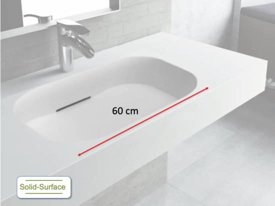 Aanrechtblad, wandhangend, 60 cm design wastafel, solid-surface glasgow 60 cf