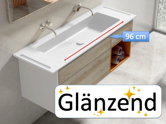 Plan vasque lavabo, sur mesure, Largeur 101 à 200 cm x Profondeur 40 à 80 cm, résine composite de haute qualité, Finition lisse blanc BRILLANT laqué ou mate, Livraison Offerte.