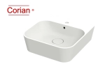 Vasque lavabo design carré, suspendu ou à poser, Couleur blanc mat, Finition lisse, Solid-Surface Corian®, Taille : 50 x 50 x 16 cm - Stock disponible ! LIVRAISON OFFERTE