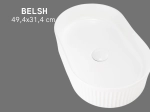 Vasque BELSH 49,4x31,4 cm en céramique blanc brillant. Lavabo semi-circulaire design gain de place avec texture décorative. Garantie 10 ans. Livraison gratuite.