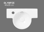 Lave-mains mural gauche OLYMPIE 40 cm blanc brillant. Avec trop-plein et trou robinetterie. Idéal WC invités. Garantie 10 ans. Livraison gratuite.