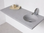 Plan vasque lavabo circulaire ⦰ 35 cm sur mesure Largeur 61 à 201 x P 46 à 51 cm Finition lisse 10 couleurs au choix, Anti bactérien Résine Akrytan® dans la masse Livraison Offerte.