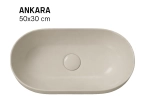 Vasque ANKARA 50 cm en céramique beige mat. Lavabo ovale design à poser avec technologies UP-SLIM et UP-CLEAN. Garantie 10 ans. Livraison gratuite.