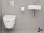 Lave-mains pour toilettes, suspendu et compacte, en céramique blanche, robinetterie à droite. Largeur 36 cm, Profondeur 18 cm, Hauteur 9 cm, Livraison 5-7 jours OFFERTE.