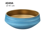 Vasque ADANA 41 cm en céramique bleu mat et or mat. Lavabo rond design à poser avec finition premium. Garantie 10 ans. Livraison gratuite.