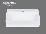 Lavabo ATALANTI 51 cm blanc brillant. Rectangulaire, mural ou à poser avec trou robinetterie. Sans trop-plein. Céramique UP-CLEAN. Garantie 10 ans.