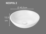 Vasque NEOPOLI ronde 40,5 cm en céramique blanc brillant. À poser, sans trou robinetterie ni trop-plein. Design classique, garantie 10 ans. Livraison gratuite.
