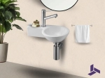 Lave-mains pour toilettes, de forme ronde, en céramique blanche, Largeur 39 cm, Profondeur 28 cm, Hauteur 11 cm, Livraison 5-7 jours OFFERTE.