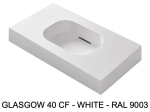 Plan vasque système d’évacuation discret L 50 à 201 x P 40 à 51 cm, finition lisse mate, 10 couleurs, Anti bactérien, résine Akrytan® teinté dans la masse, Livraison Offerte.
