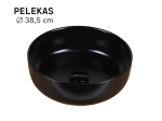 Vasque PELEKAS ronde 38,5 cm en céramique noir mat. Design moderne avec parois fines UP-SLIM. À poser, sans trop-plein. Garantie 10 ans. Livraison gratuite.