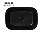 Vasque SERVOS rectangulaire 45,5 cm en céramique noir mat. Lavabo design à poser avec technologies UP-SLIM et UP-CLEAN. Garantie 10 ans. Livraison gratuite.
