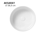 Vasque AKSARAY 38,5 cm en céramique bleu et blanc brillant. Lavabo design à poser moderne et compact. Garantie 10 ans. Livraison gratuite.