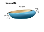 Vasque SILIVRI 48 cm en céramique bleu extérieur et or mat intérieur. Lavabo rond design à poser avec finition haut de gamme. Garantie 10 ans. Livraison gratuite.