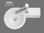 Lave mains wc rond 23x39x11 cm en céramique suspendu, robinetterie à droite. LIVRAISON GRATUITE delai  4-5 jours.