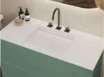 Plan vasque Design, fabrication sur mesure, Largeur 60 à 200 cm x Profondeur 40 à 60 cm, résine minérale ACRYSTONE® SOLID-SURFACE Finition lisse blanc mate, Livraison Offerte et Rapide.