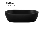 Vasque SYRNA ovale 50 cm en céramique noir mat. Lavabo design à poser avec technologies UP-SLIM et UP-CLEAN. Garantie 10 ans. Livraison gratuite.