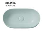 Vasque ORTANCA 50 cm en céramique sauge mat. Lavabo ovale design à poser avec technologies UP-SLIM et UP-CLEAN. Garantie 10 ans. Livraison gratuite.