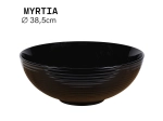Vasque MYRTIA ronde 38,5 cm en céramique noire brillante. Design avec texture décorative. À poser, sans trop-plein. Garantie 10 ans. Livraison gratuite.