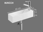 Lave-mains pour toilettes, suspendu et compacte, parfait pour les espaces restreints, Largeur 42 cm, Profondeur 14,5 cm, Hauteur 11 cm, résine minéral, Livraison 5-7 jours OFFERTE.