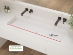Plan vasque à encastrer, bassin double 142 cm, sur mesure, Largeur 150 à 200 cm x Profondeur 40 à 60 cm, résine minérale ACRYSTONE®, Finition lisse, Livraison Offerte et Rapide.