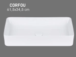 Vasque CORFOU rectangulaire 61 cm en céramique blanc brillant. Lavabo design à poser avec technologies UP-SLIM et UP-CLEAN. Livraison gratuite.