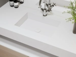 Plan vasque Design, fabrication sur mesure, Largeur 60 à 200 cm x Profondeur 40 à 60 cm, résine minérale ACRYSTONE® SOLID-SURFACE Finition lisse blanc mate, Livraison Offerte et Rapide.