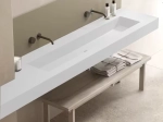 Plan vasque lavabo de 96 cm, sur mesure, Largeur 120 à 200 cm x Profondeur 46 à 80 cm, résine composite de haute qualité, Finition lisse blanc BRILLANT laqué, Livraison Offerte.
