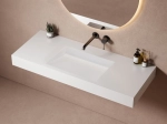 Plan vasque caniveau, sur mesure, Largeur 60 à 200 cm x Profondeur 40 à 60 cm, résine minérale ACRYSTONE® SOLID-SURFACE Finition lisse blanc mate, Livraison Offerte et Rapide.