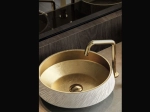 Vasque AMPLIANI 41 cm ronde en céramique blanc antique et intérieur or mat. Design élégant à poser, sans trop-plein. Garantie 10 ans. Livraison gratuite.
