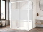 Paroi de douche coulissante, avec retour fixe, blanc, verre opaque - TOURS