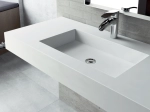 Plan vasque Design, fabrication sur mesure, Largeur 60 à 200 cm x Profondeur 40 à 60 cm, résine minérale ACRYSTONE® SOLID-SURFACE Finition lisse blanc mate, Livraison Offerte et Rapide.