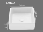 Vasque LAMBIA carrée 38 cm en céramique blanc brillant. Lavabo à poser design, entretien facile UP-CLEAN. Garantie 10 ans. Livraison gratuite.