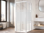 Paroi de douche coulissante d'angle, retour latéral coulissant, blanc, verre opaque AVIGNON