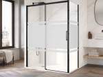 Paroi de douche coulissante, avec retour fixe, noir, verre opaque - TOURS